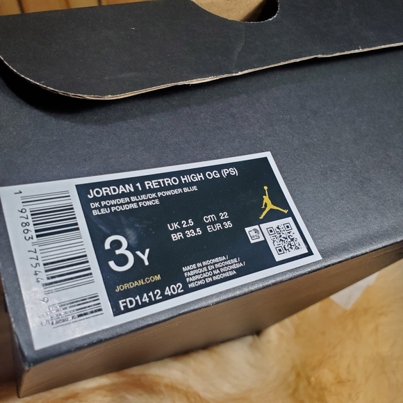 Kids Sz 3Y Air Jordan 1 Retro High OG (PS) Dk Powder Blue - Picture 10 of 11